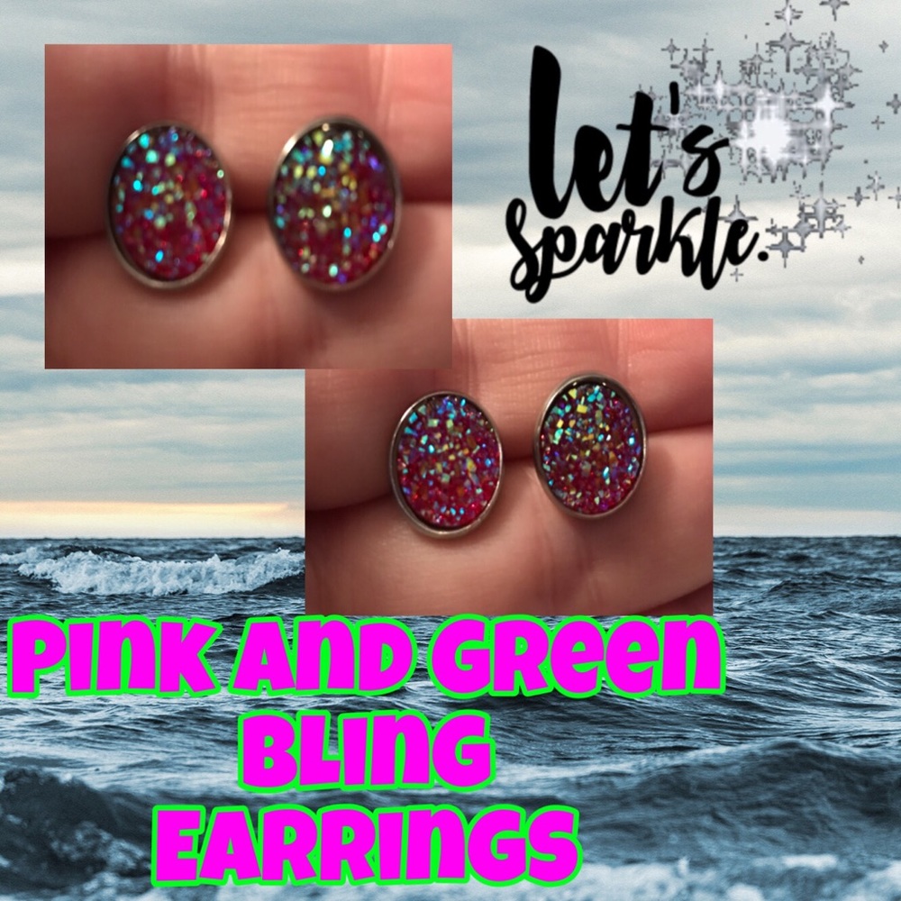 Pretty Pink and green glitter earrings